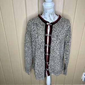 Erika Vintage Fair Isle Knit Cardigan Sweater Vest Gray Red Size Large